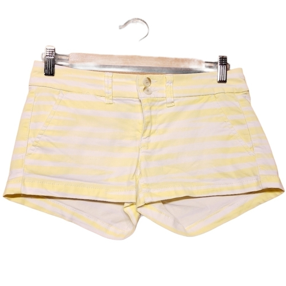 American Eagle | Women's Yellow Striped Stretch Short Shorts (Size 0)